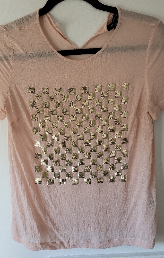 French Connection Pink Blouse with Gold Sequins